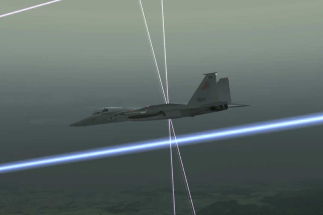Jet flying through railgun lasers